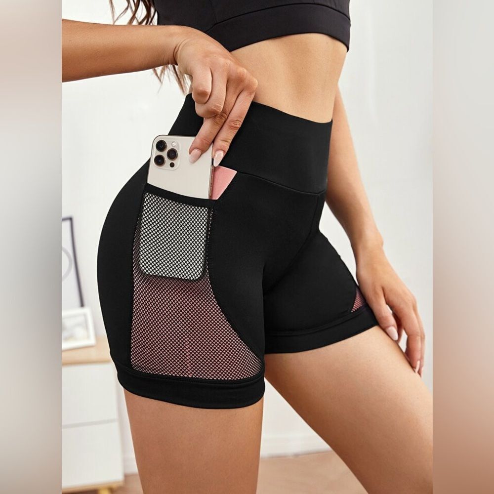 Women's Colorblock Mesh Insert Sports Work Out Shorts Size Large